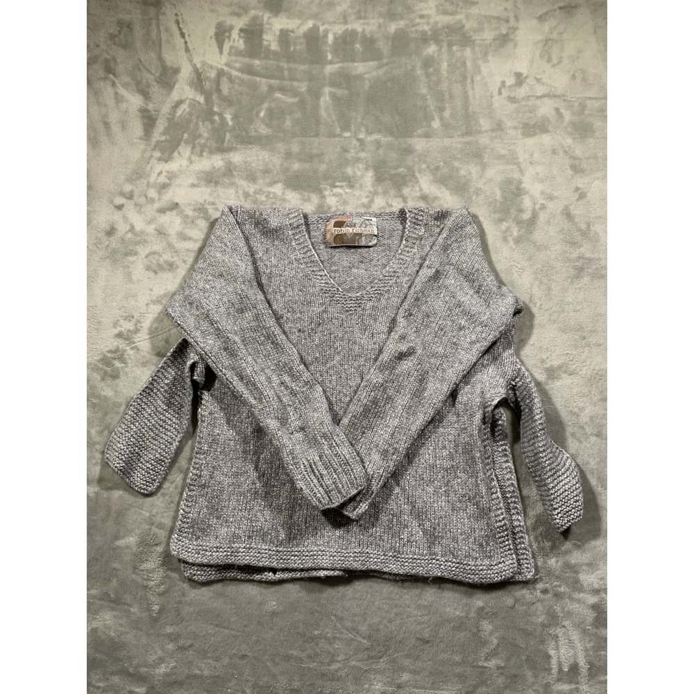 Vintage 90s Robin Richman V-Neck Chenille Sweater Size S Tunic Slits Cottage